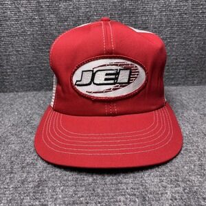 VINTAGE JEI Hat Cap Snap Back Red White Trucker Mesh Patch K-Products Mens 80s
